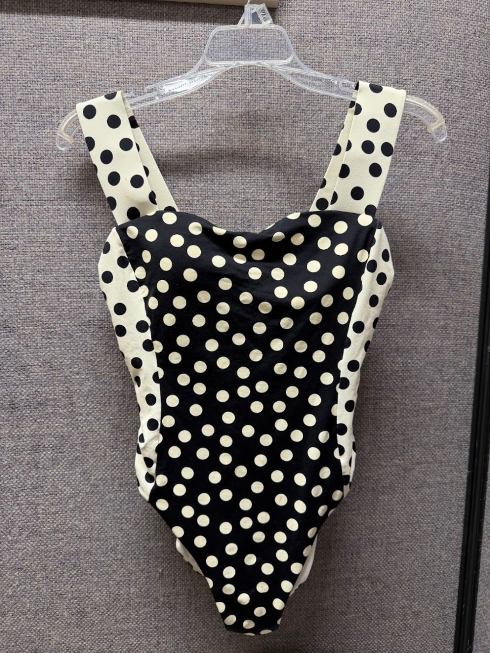 Lands' End Black/Egret Polka Dots Square Neck High Leg One Piece Swimsuit Size 6